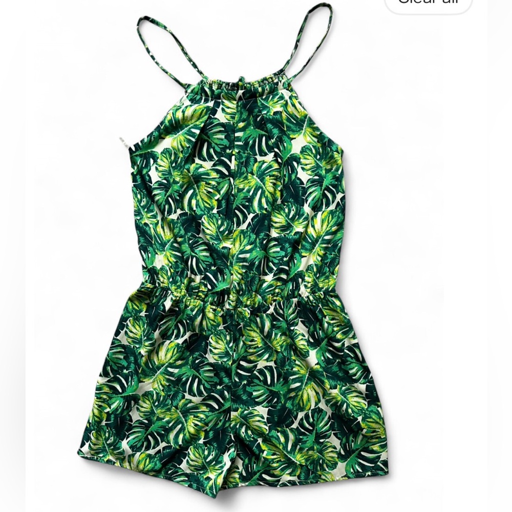 Derek Heart Tropical Leaf Print Romper